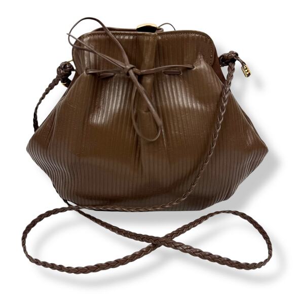 Vintage Handbags - 1960's kiss lock taupe striped leather mini purse by CORET MONTREAL CANADA
